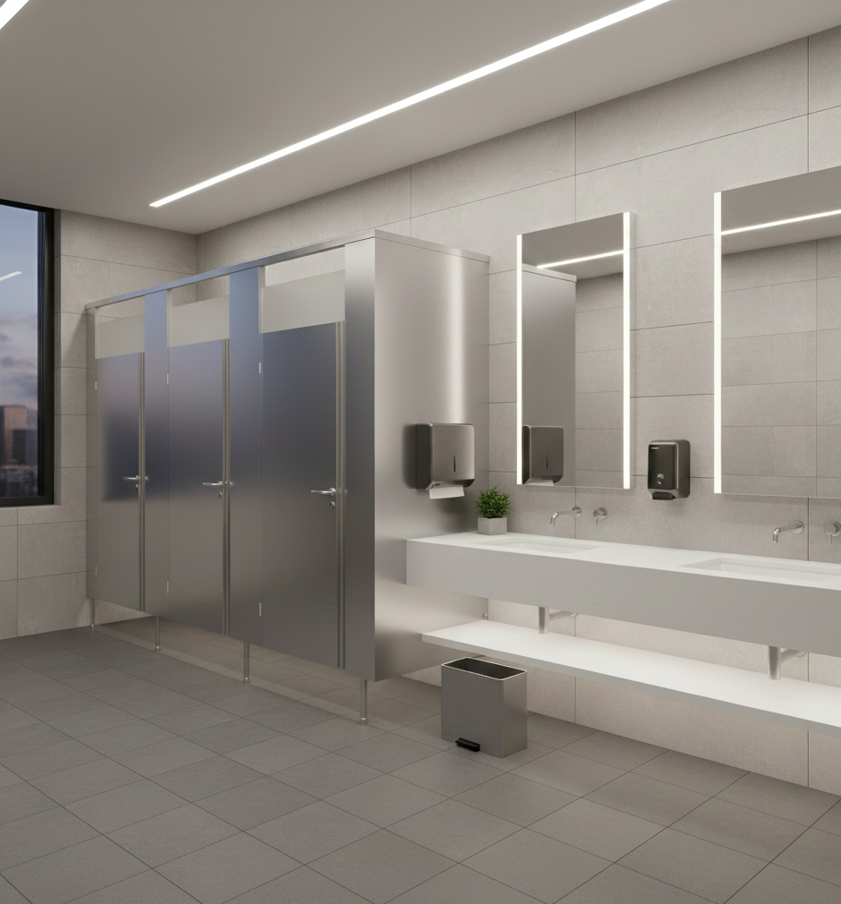 office bathroom, cleaned and sanitized