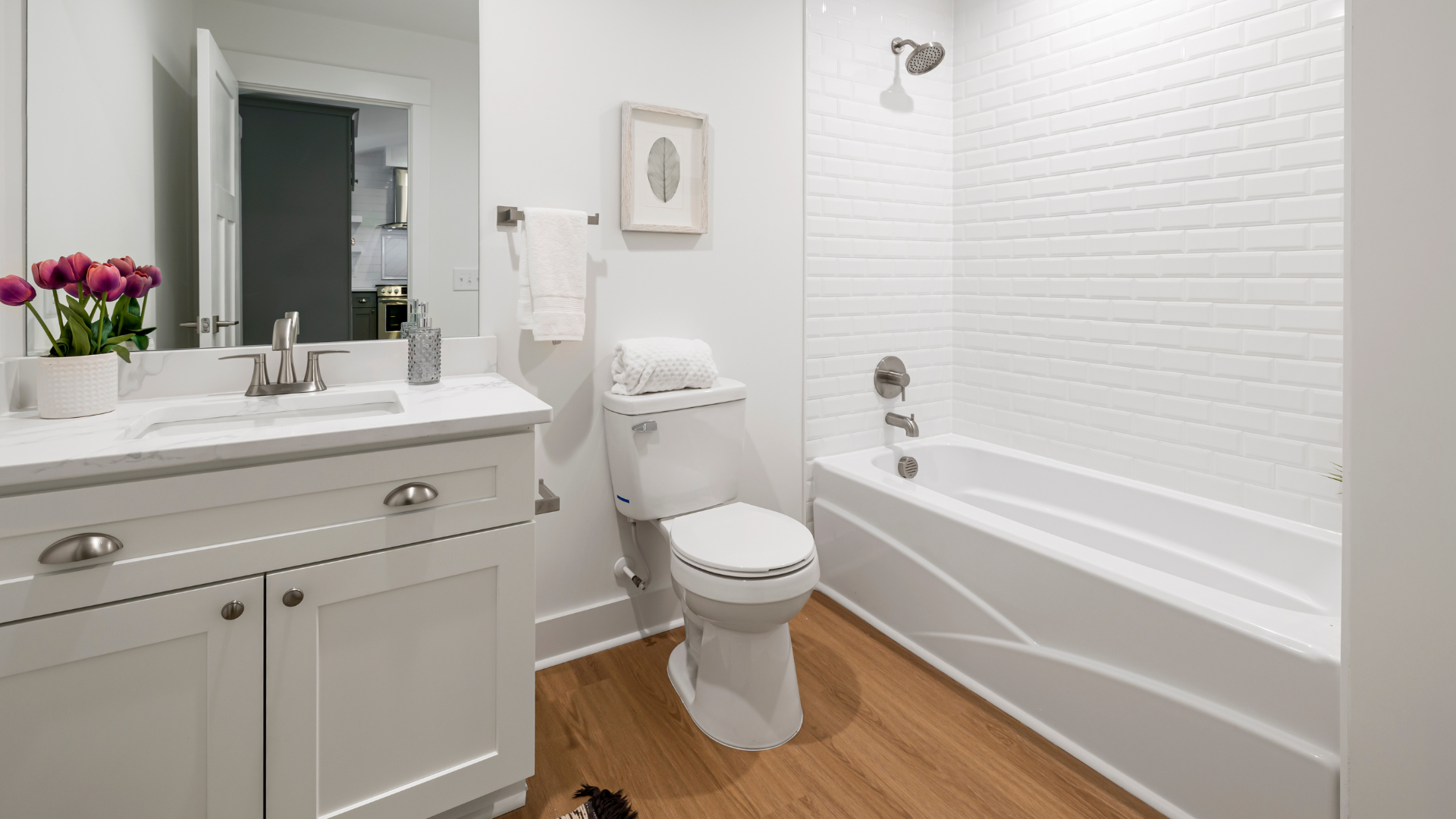 Bathroom after a move-in/move-out deep cleaning, ready to use